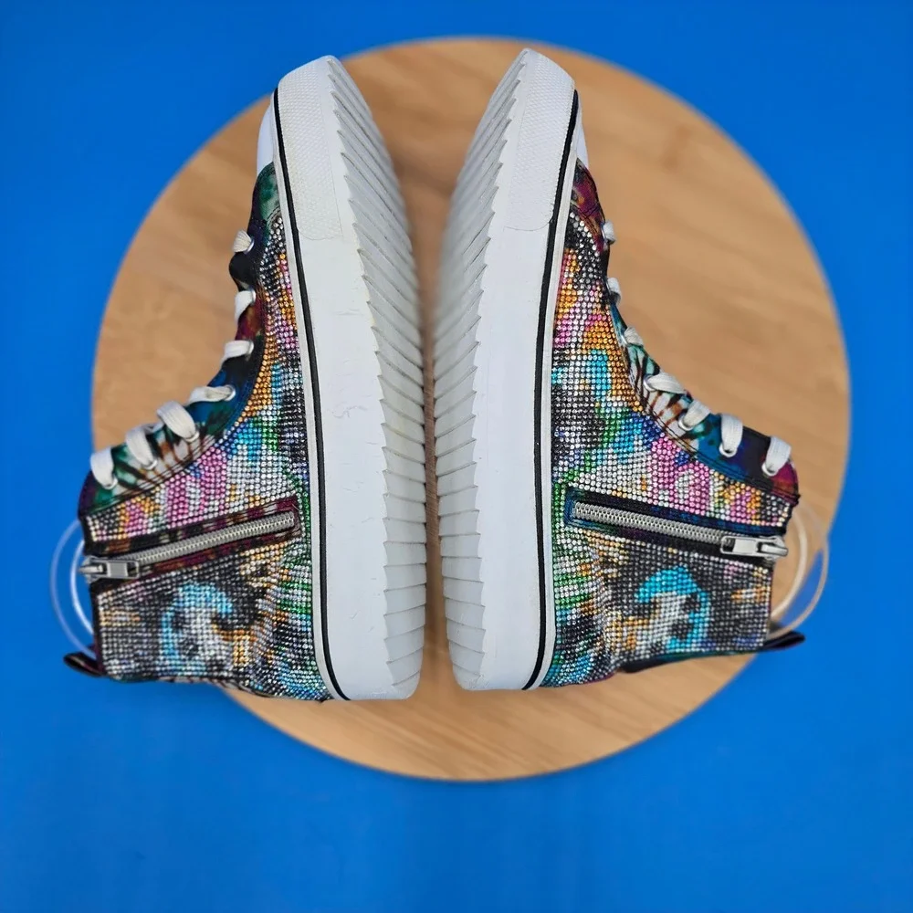 Steve Madden Jshake‎ High Top Rhinestone Side Zip Sneakers Colorful Shoes 5M